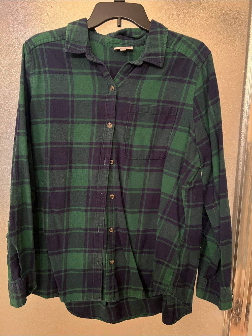 SO Green and Navy Plaid Button-Down Shirt